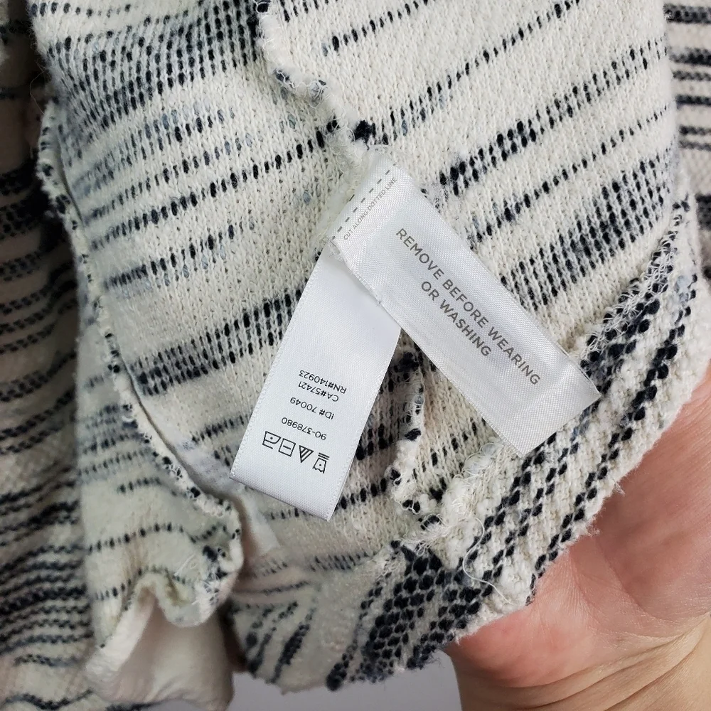 Lou & Grey Cropped Knit Open Blazer Jacket Cream Black Striped Medium 378980